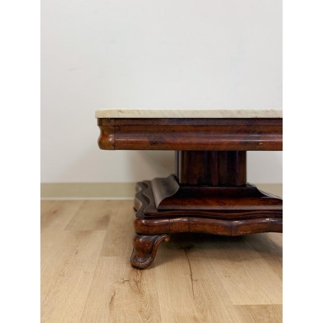 Antique Mahogany Marble Top Coffee Table Traditional Square Living Room For Sale - Image 10 of 11