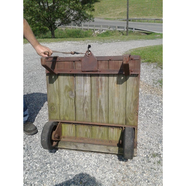 Brown Vintage Primitive Industrial Small Garden Cart Platform Table, Rustic Wood & Iron Coffee Table For Sale - Image 8 of 10