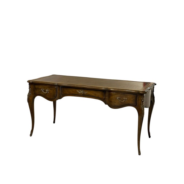 Vintage Auffray & Co French Walnut Partners Desk With Tooled Leather Top For Sale - Image 15 of 18