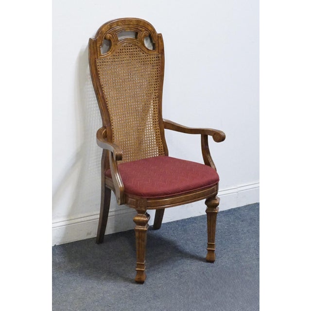 BERNHARDT FURNITURE Solid Walnut French Provincial Cane Back Dining Arm Chair 44.5" High 24" Wide 22" Deep Seat: 19" High...