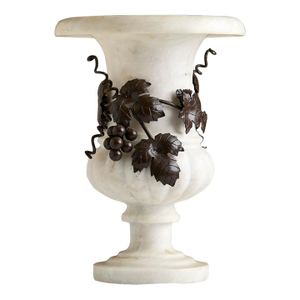 Large Vintage Marble Urn With Ornamental Iron Decor