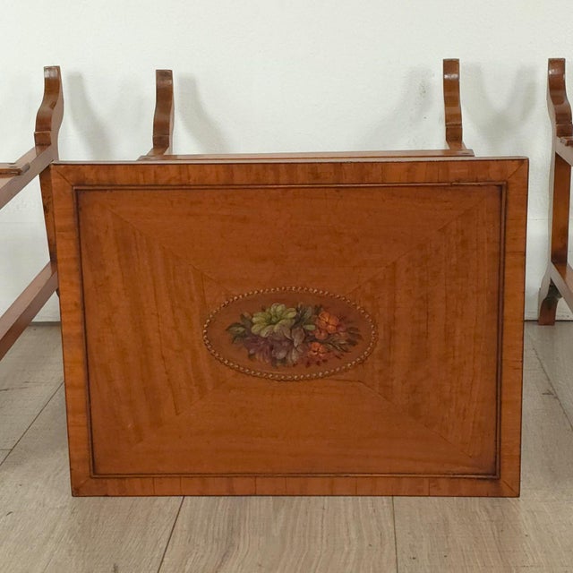 Four Satinwood Fancy Painted Nesting Tables, England, 19th Century For Sale - Image 9 of 12