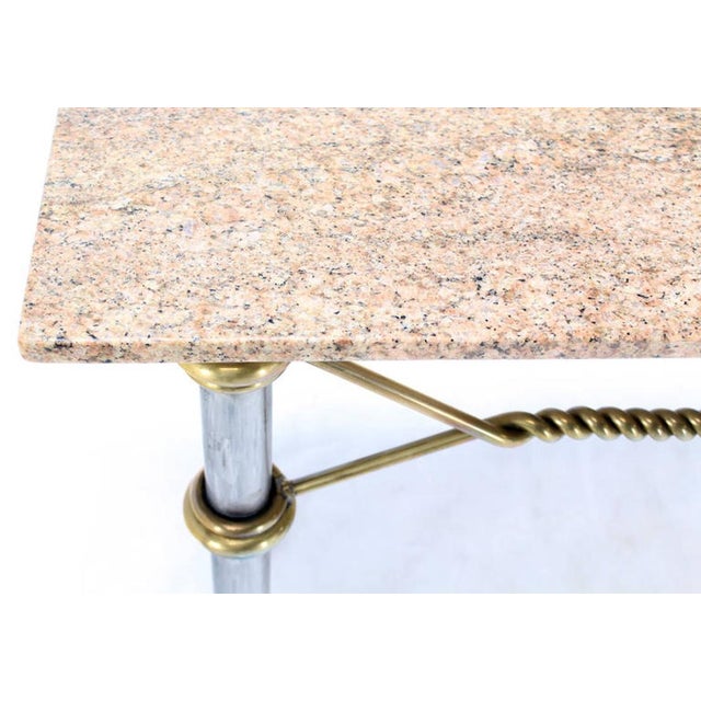 Metal Mid Century Modern Solid Brass "Rope" Chrome Base Marble Top Console Sofa Table For Sale - Image 7 of 10