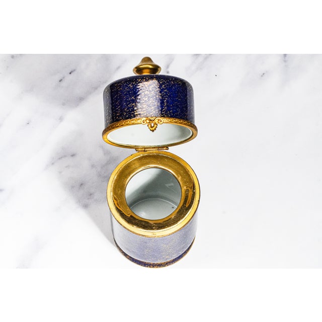 1950s Beautiful Hand Painted Le Tallec Vintage French Porcelain Blue and Gold Jar Box Home Decor For Sale - Image 9 of 14