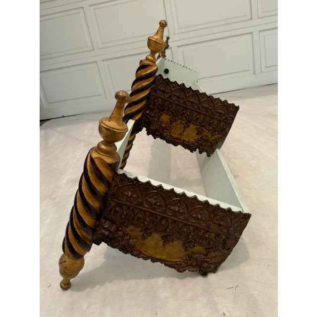 Anglo-Indian Embossed Gold and Wood Wall-Mount Bed Canopy Curtain Valance For Sale - Image 10 of 12