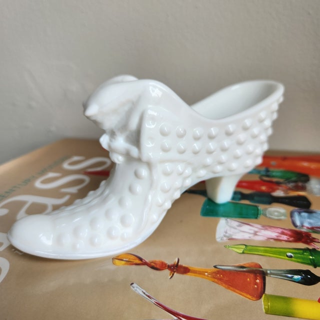 Fenton Art Glass Company Vintage Fenton Hobnail Milk Glass Slipper For Sale - Image 4 of 12