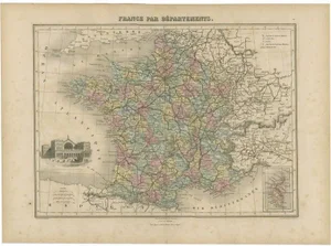 Antique Map of the Departments of France by Migeon, 1880
