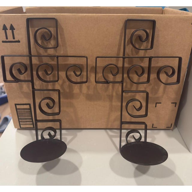 2020s Pair of Black Wrought Iron Cross Candle Holders With Scrollwork For Sale - Image 5 of 5