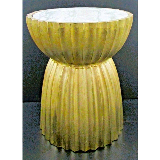 Currey & Company Rasi Antique Brass Marble Top Accent Table or Stool Measures 15 3/4" diameter and 18" tall. Rasi Antique...