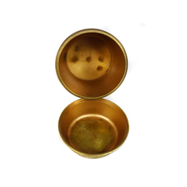 Vintage Mid 20th Century Small Solid Brass Floral Design Lidded Canister Jar Urn For Sale - Image 6 of 7