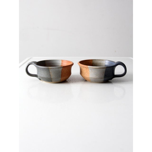 Vintage Studio Pottery Soup Cups Pair For Sale - Image 12 of 12