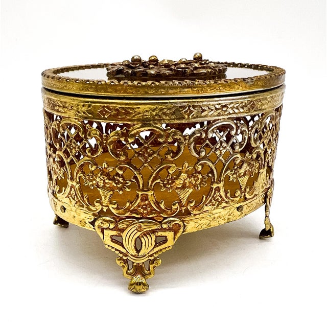 Vintage Gilt Ormolu Jewelry Casket Box With Beveled Glass Lid – French Regency / Hollywood Regency For Sale - Image 10 of 15