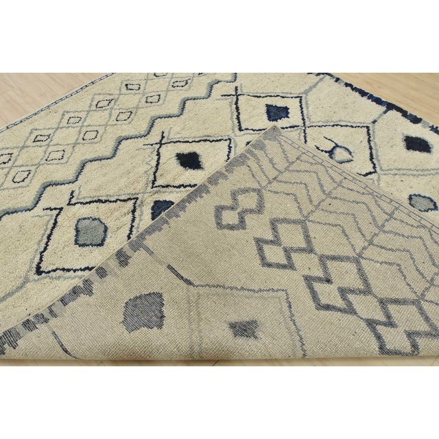 Moroccan Rug 8'2'' X 9'11'' Ivory Wool Geometric Hand-Knotted Carpet For Sale - Image 13 of 14