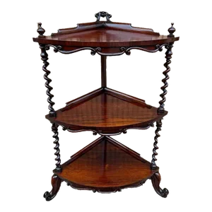 Antique Victorian Style Rosewood 3 Tier Corner Shelves Etageres Whatnot.