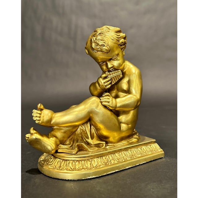 Early 20th Century Pair Of Antique Gilt Bronze Bookends Children With Musical Instruments For Sale In New York - Image 6 of 7