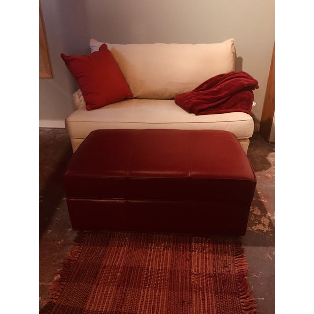Ethan Allen Red Leather Storage Ottoman Chairish