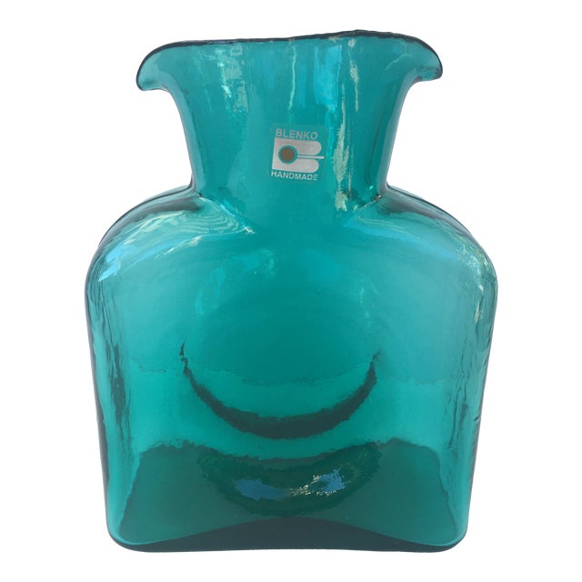 Blenko Teal Green Glass Pitcher Double Lip Vase Chairish
