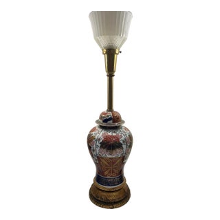 Antique Imari Ginger Shaped Table Lamp Cobalt Blues, Orange, Gold and Salmon For Sale