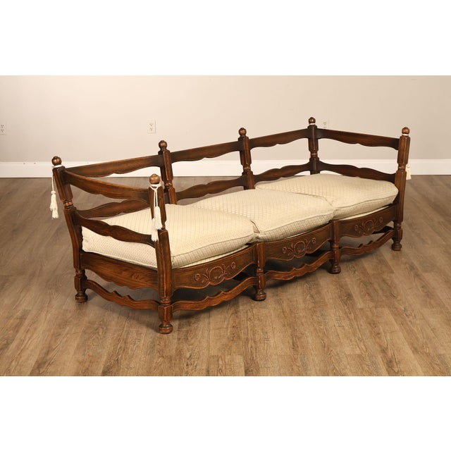 French Country Style Carved Oak Frame Three Seat Sofa For Sale - Image 16 of 18