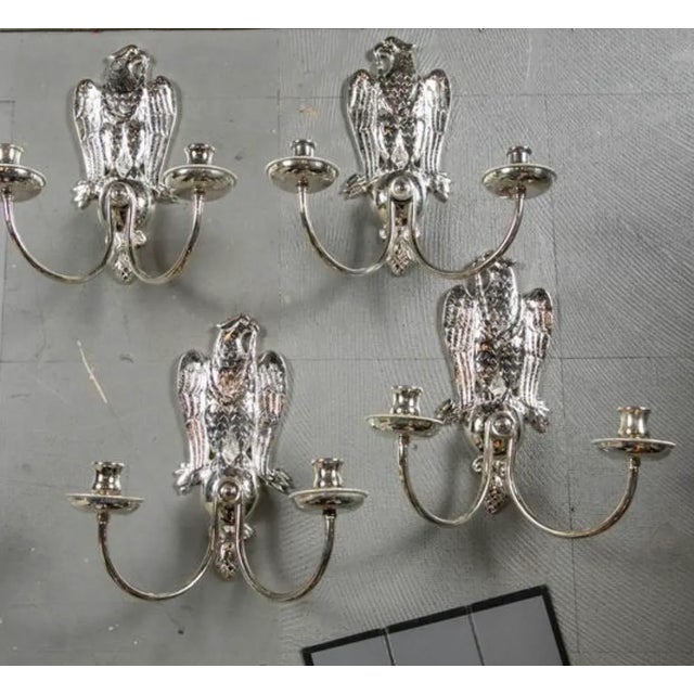 Metal 1920s Silver Plated Federal Eagls Sconces - a Pair For Sale - Image 7 of 9