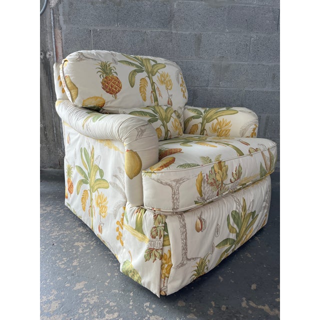Vintage Hollywood Regency Botanical Print Upholstered Lounge Chair By Sherrill Furniture Co. Circa 1980's. Features the...