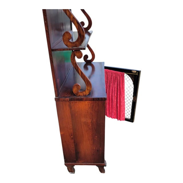 19th C English Regency Rosewood Cabinet Sideboard With Shelves & Brass Grille For Sale - Image 13 of 16