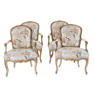 Set of 4 18th Century Louis XV Fauteuils Armchairs Carved and Polychromed For Sale