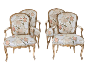 Set of 4 18th Century Louis XV Fauteuils Armchairs Carved and Polychromed