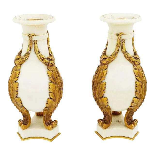 Antique French White Marble and Gilt Bronze Cassolettes - a Pair For Sale