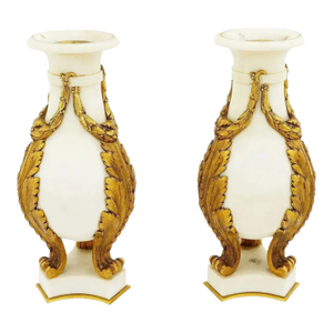 Antique French White Marble and Gilt Bronze Cassolettes - a Pair