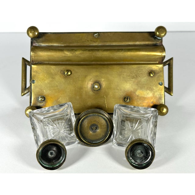 Victorian 19th Century Victorian Brass Double Inkwell & Candle Holder Set: English Antique For Sale - Image 3 of 10
