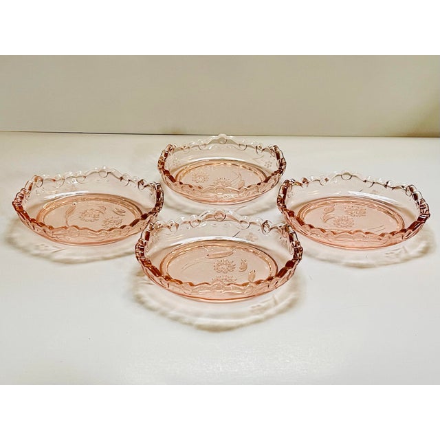 Vintage Pink Glass Floral Dessert Dishes- Set of 4 For Sale - Image 9 of 9