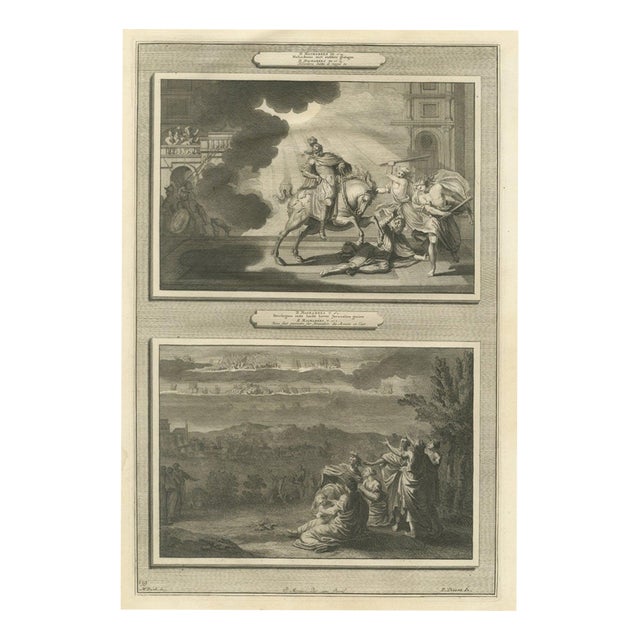 Pieter Mortier, Heliodorus Scourged and Armies in the Sky Over Jerusalem, 1700, Engraving For Sale