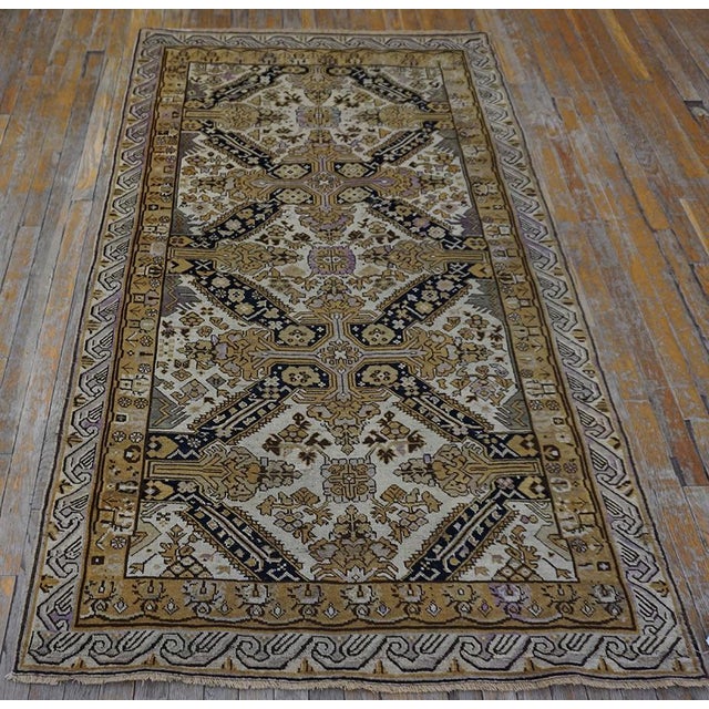 1930s Ivory Black Medallion Antique Caucasian Zeychor Rug 3'9" X 6'6" Handknotted Wool Carpet For Sale - Image 18 of 18
