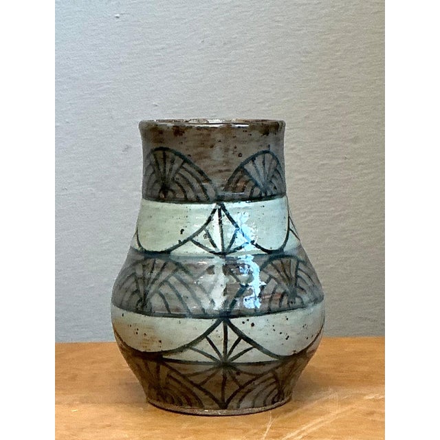 Vintage Handcrafted Geometric Ceramic Vase For Sale In West Palm - Image 6 of 14