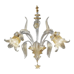 Italian Luxury Wall Sconce in Clear Murano Glass With Gold Floral Motifs