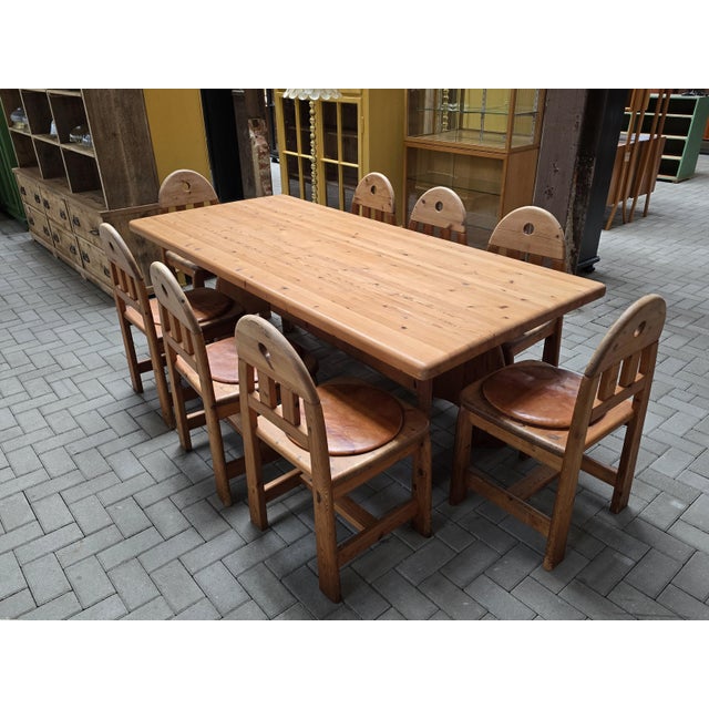 Mid-Century Modern Pine Dining Chairs and Extendable Table from Wasa Möbel, 1980s, Set of 9 For Sale - Image 3 of 18