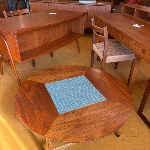 Lane Walnut Mid-Century Coffee Table With Tile Inlay For Sale - Image 11 of 11