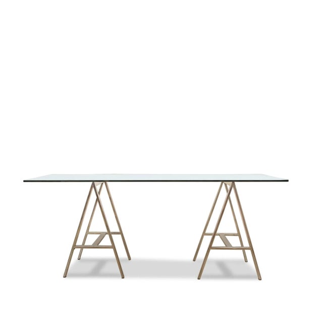 Elevate your modern interior with this stunning Milo Baughman Style Chrome & Glass A-Frame Table. Crafted with a sleek...