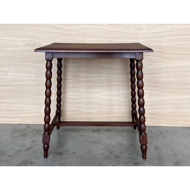 19th Spanish Walnut Side Table with Turned Legs and Iron Stretcher For Sale - Image 13 of 18