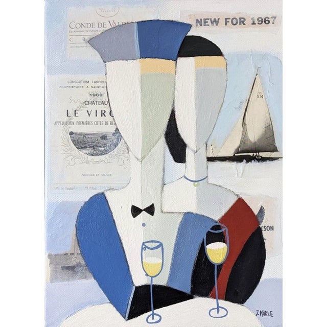 Mid-Century Modern "Le Club 55" Vintage Geometric Abstract Figurative, Unframed Oil & Collage Painting For Sale - Image 9 of 9