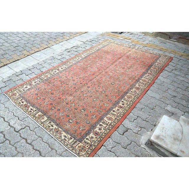Vintage Geometric Hand-knotted Turkish Rug For Sale - Image 6 of 9