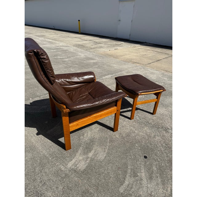 1970s Authentic Göte Möbler Swedish Leather Lounge Chair & Ottoman | Mid Century Modern Teak Armchair | 1970s Scandinavian Design For Sale - Image 5 of 12