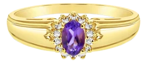 Amethyst Diamond Halo Ring 14k Yellow Gold, Size 8