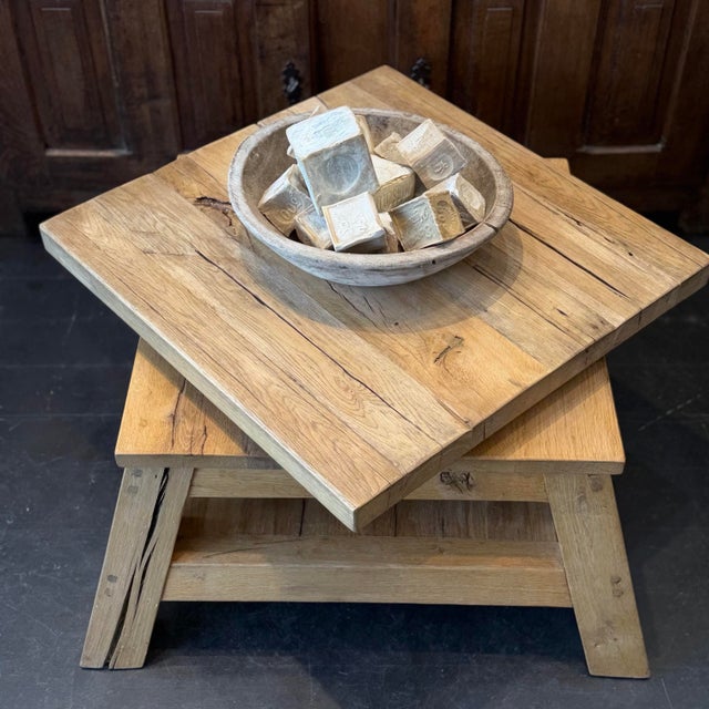 Wood 1980s Reclaimed Oak Coffee Table, With Rotating Top For Sale - Image 7 of 12