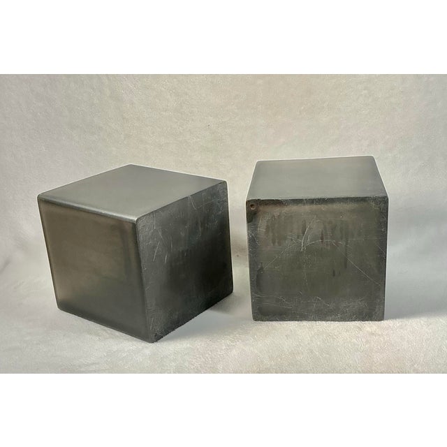 Plastic Pair Vintage Martha Sturdy Resin Cube Charcoal Grey Vases For Sale - Image 7 of 12
