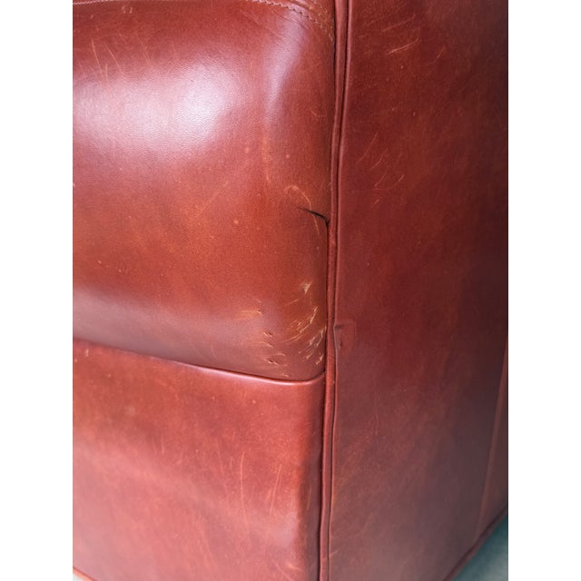 Vintage Ralph Lauren Style Distressed Art Deco Leather Sofa For Sale - Image 12 of 17
