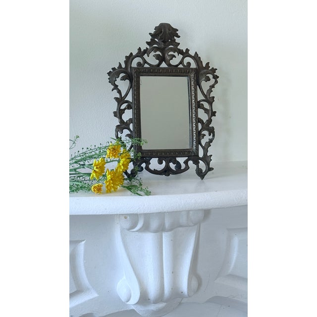 Antique Rococo Revival Bronzed Metal Easel-Back Tabletop Mirror For Sale - Image 9 of 14