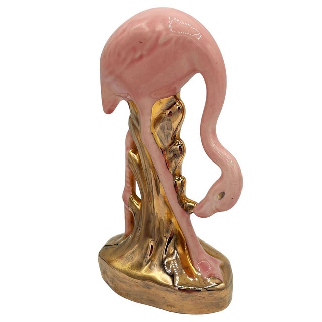 1950s Mid 20th Century California Pottery Ceramic Pink & Gold Flamingo Figurine For Sale - Image 5 of 6