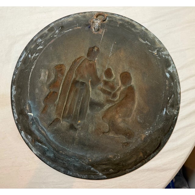 Large 14lbs Antique Ornate Bronze Patinated Cast Iron Relief Wall Charger Plaque For Sale - Image 12 of 12